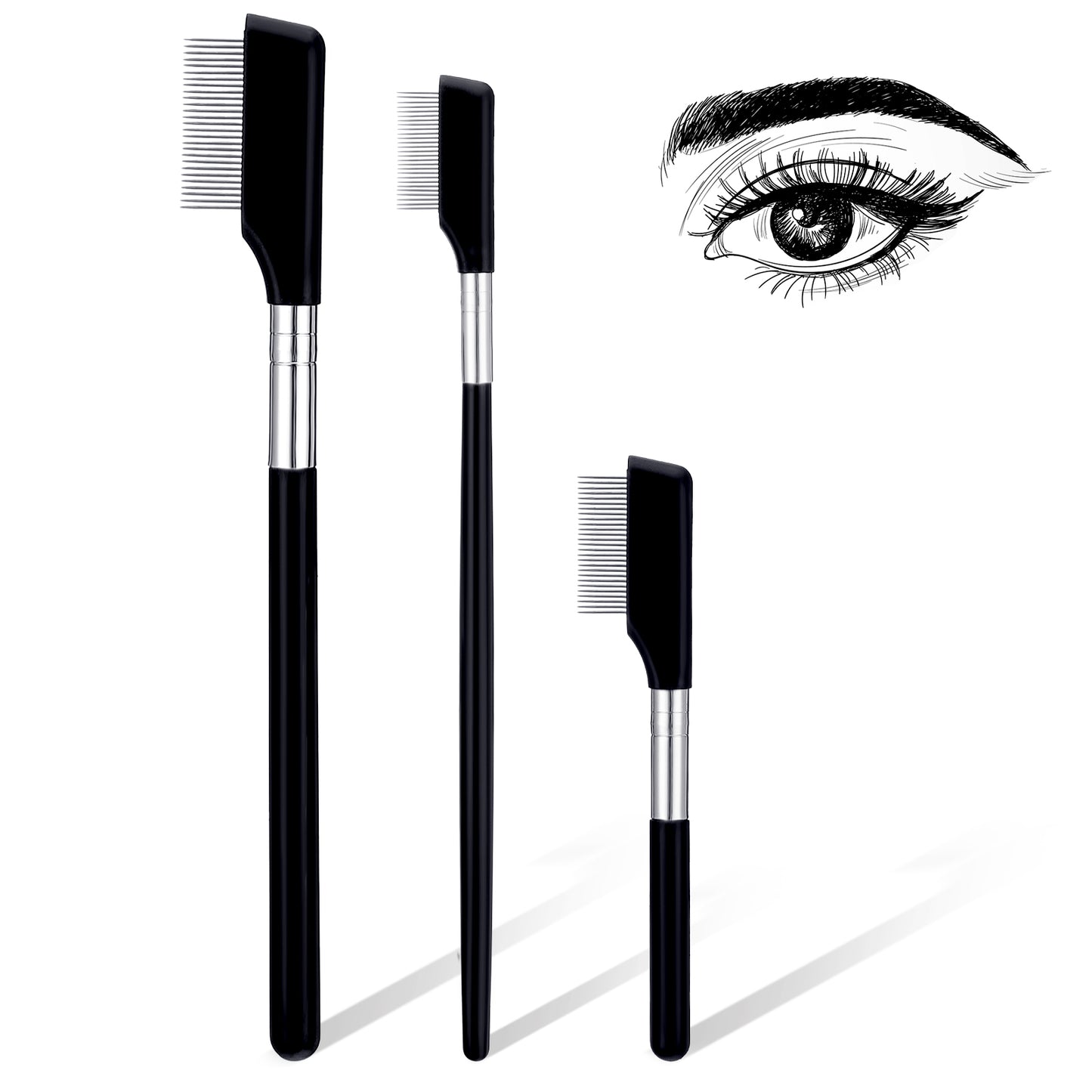 Eyelash Separator Comb 3 Pack - Metal Eyelash & Eyebrow Grooming Brush Set, Professional Lash Detangling Tools with Durable Teeth for Makeup