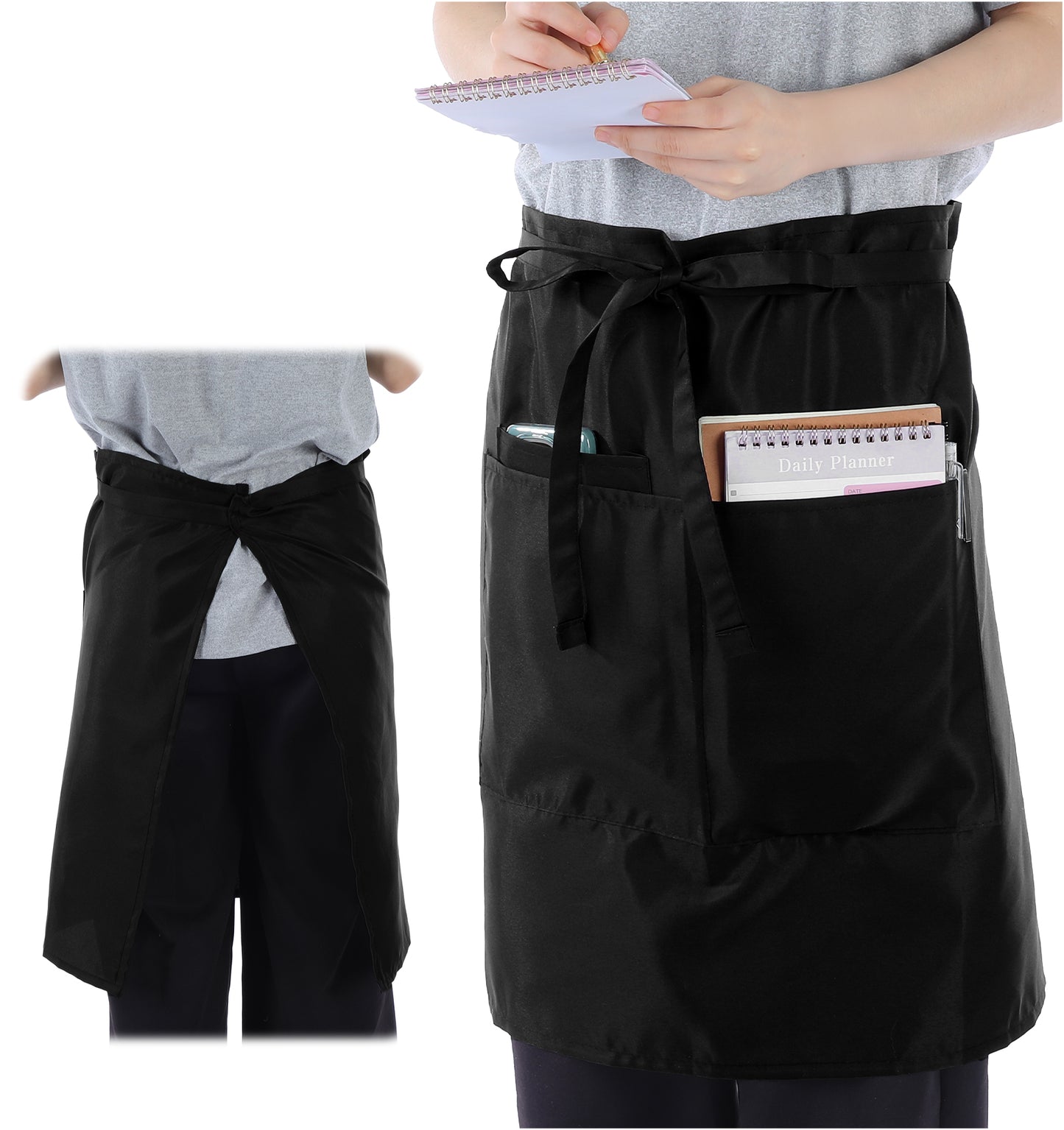 ValueBargain Waitress Apron, 86 x 55 cm Waitress Apron with Pockets for Restaurant Staff, Water Resistant Polyester Design