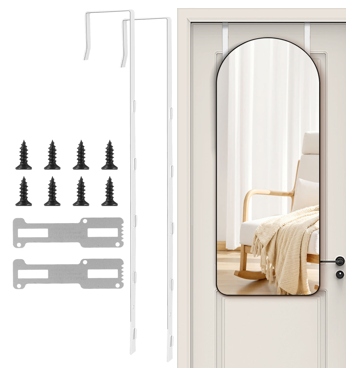 Over the Door Mirror, 2PCS over Door Mirror Full Length, Iron Materials