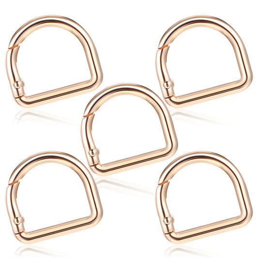 Classicseali 5pcs D Rings for Bags, Opening Spring Metal D Ring, 1 in Multi-Purpose Rings for Sewing, for Belts, Handbags, Shoulder Straps, Phone Lanyards, DIY Purse Strap Replacement,Backpack, Gold