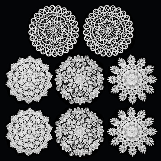 Oruola 8 pcs Round Crochet Doilies,White Vintage Crochet Doilies,Cotton Handmade Lace Placemats,French Crochet Doilies Handmade for Kitchen Dining Room Party Wedding Dressers Decoration(6.5 In)
