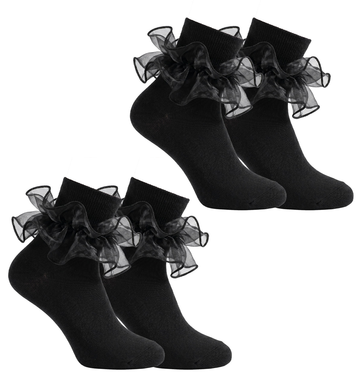FRCTLNKG 2 Pairs Black Ruffle Socks, Cotton Frilly Socks for Daily Matching