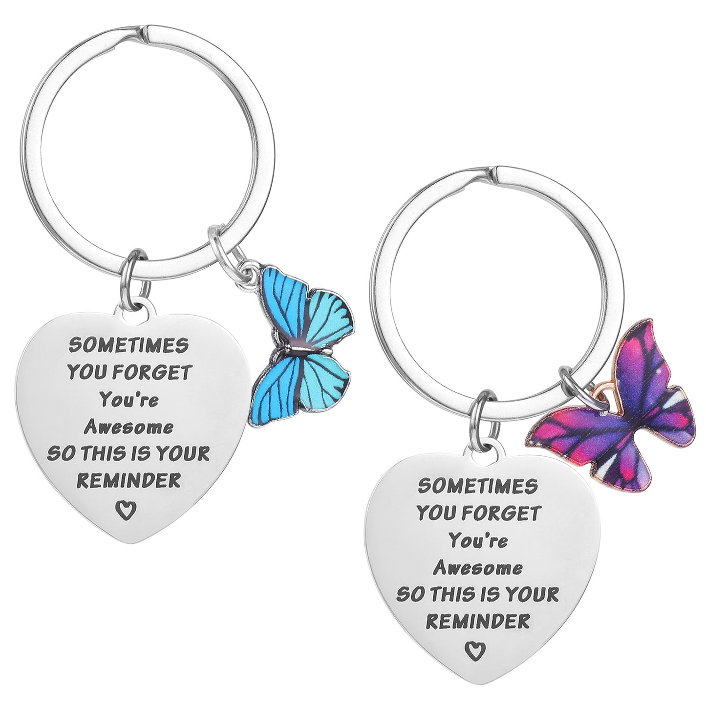 Elegaperma 2 Pcs Motivational Keyrings for Women,Sometimes You Forget You are Awesome Gift,Butterfly Gifts for Women,Motivational Keyrings for Womens Daughter Reminder of How Strong You're