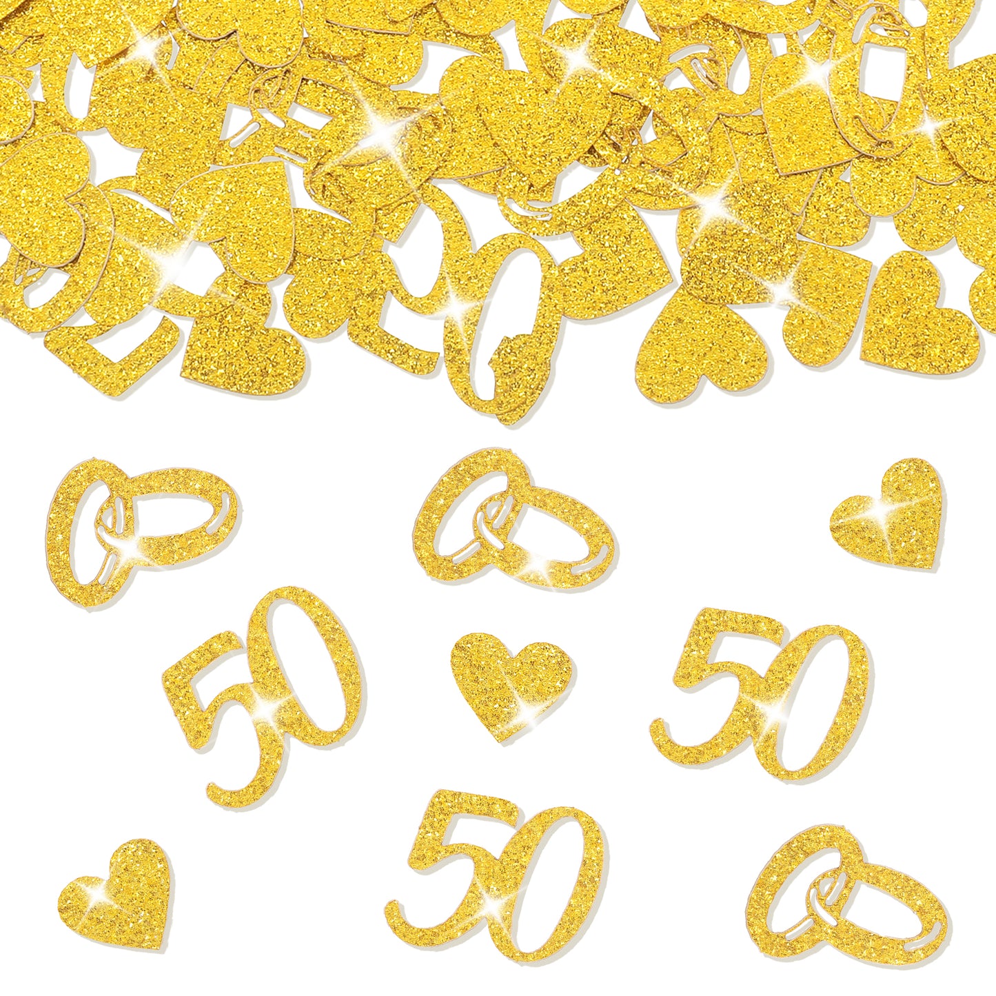 Elegaperma 200 pcs 50th Wedding Anniversary Decorations, 50 Confetti Birthday, Golden Wedding Table Decorations, Heart Shape Confetti for 50th Anniversary Decorations Party Supply