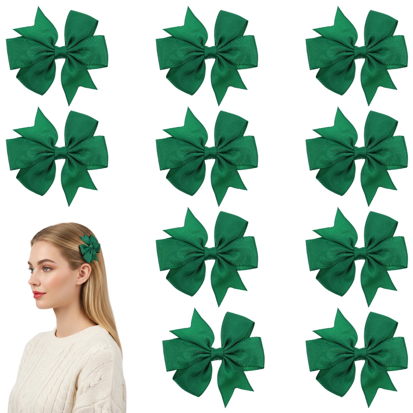 Elegaperma 10pcs Green Hair Bow,Green Hair Accessories School for Girls,Small School Bows Headbands Alice Bands,Girl Greens Uniform Colours Ribbon Bow Set Hairs Accessories Birthday Gift