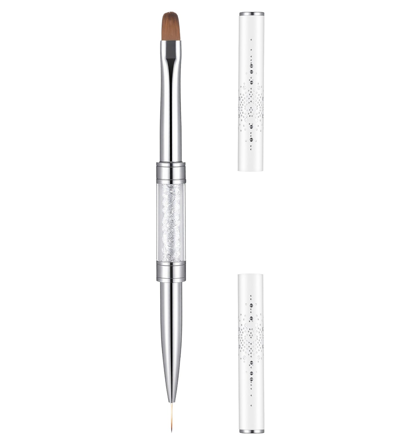 Builder Gel Brush, 1Pcs Dual Ended Nail Brushes for Gel Nails, Rhinestone Handle for French Tip Professional Nail Art