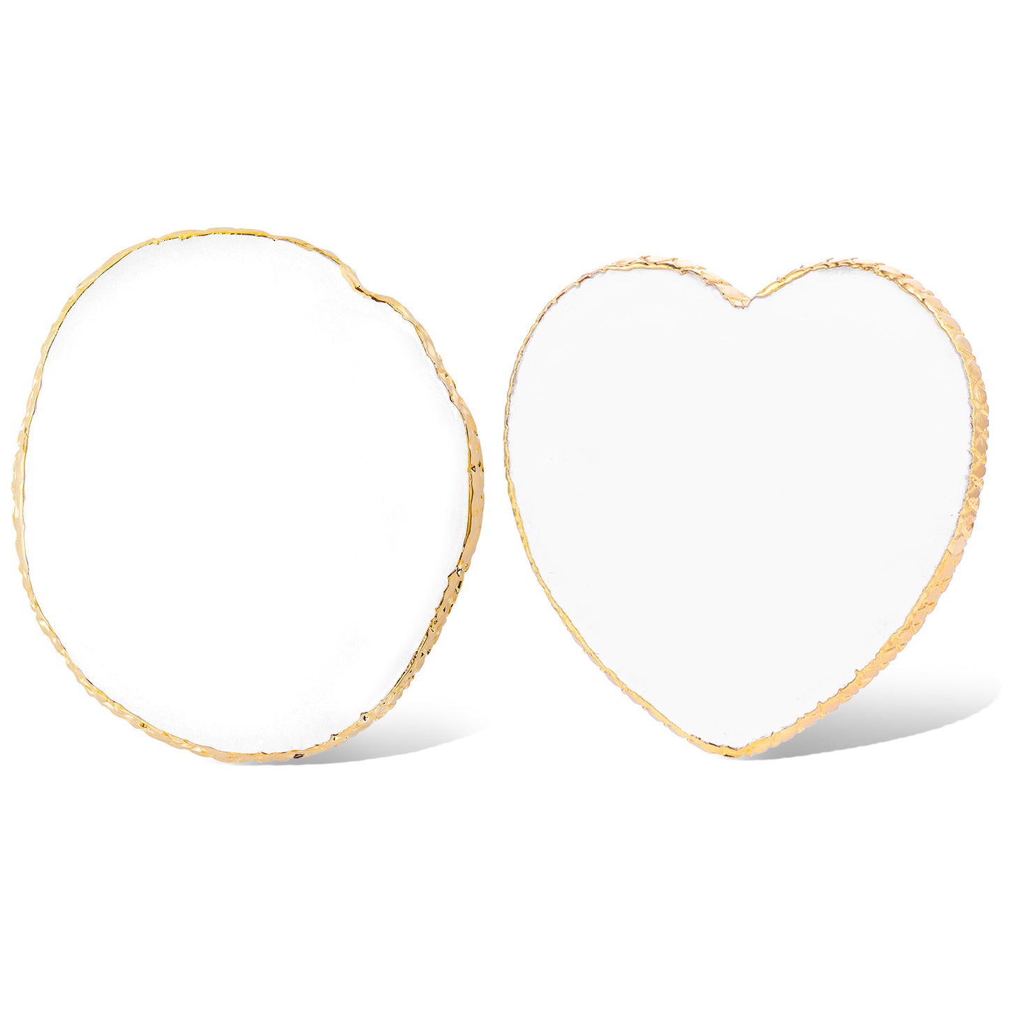 Classicseali 2pcs Nail Art Palette, Resin Nail Polish Mixing Plate with Gold Edge, Nail Palette for Nail Paint, Nail Polish Holder for Nail Design, White (Heart-Shaped & Round)