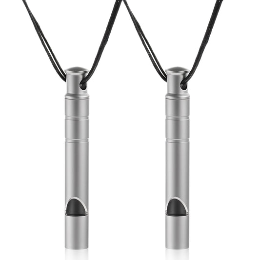 2-Pack Titanium Emergency Whistles 120dB Survival Safety Whistles with Lanyard for Hiking, Camping & Emergency Situations