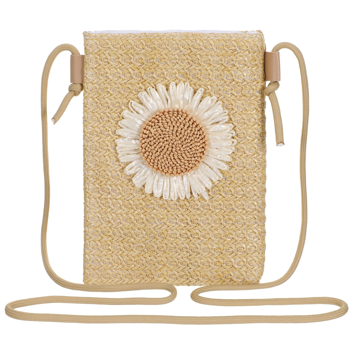 Classicseali Straw Cross Body Bag, Mini Flowers Straw Purse Crossbody, Summer Vacation Small Straws Purse, Detachable and Adjustable Long Shoulder Strap,Storage for Mobile Phones, Tissues, Keys, Coins
