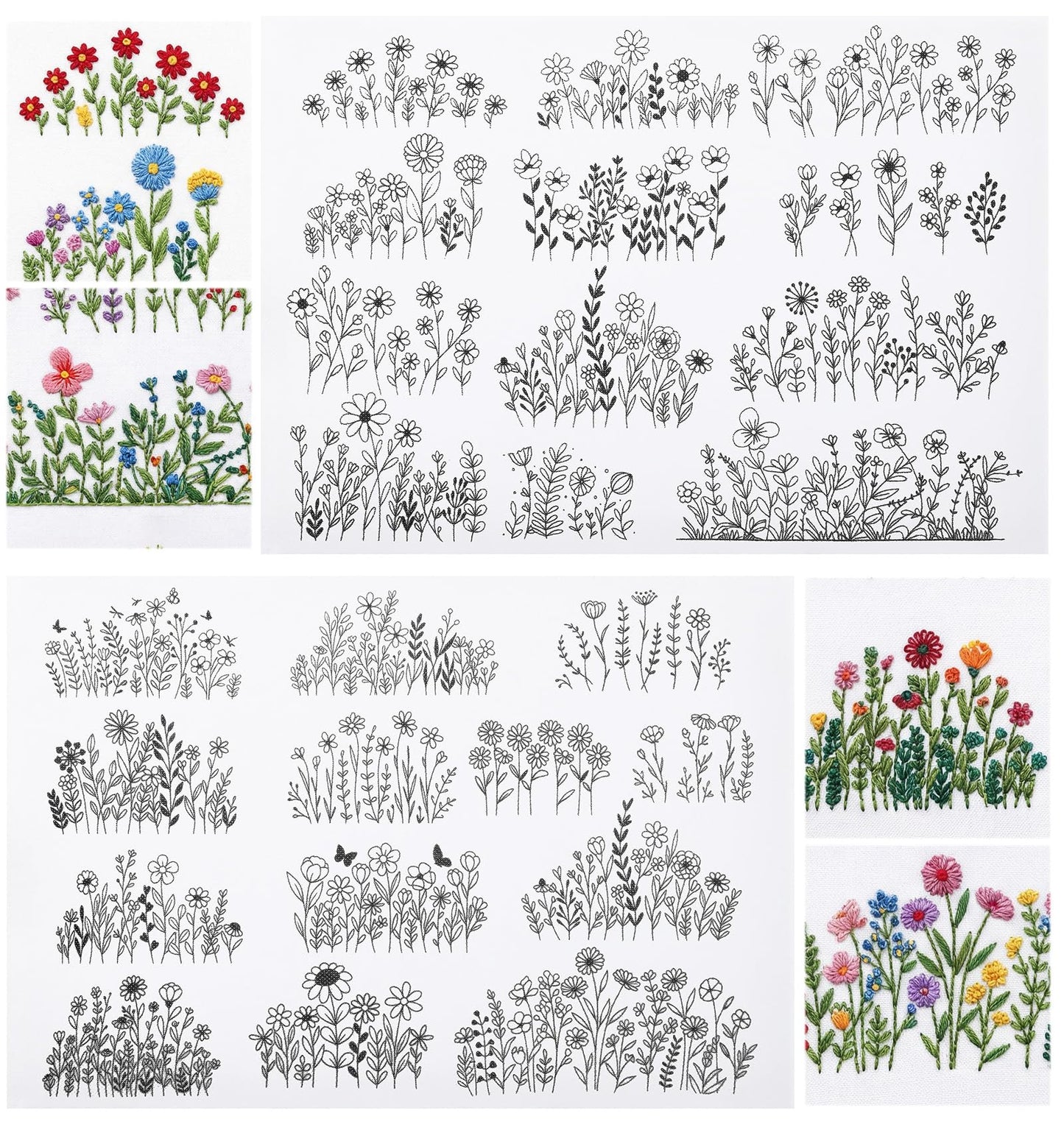 25 Pcs Water Soluble Embroidery Patterns, Wildflower Stabilizer Paper, Easy Transfer Pattern Sheets for Hand Embroidery, Clothes, Bags, Hats