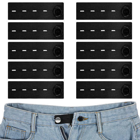 Classicseali 10pcs Button Extender,Button Extender for Pants, Adjustable Pant Waist Extender for Men and Women, Black Elastic Waist Extenders for Pants for Women
