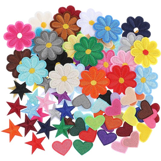 Oruola 80Pcs Backpack Patches for Girls,Sew On Embroidered Sunflower Heart-Shaped Star Iron on Patches,Versatile Iron on Patches for Backpacks,Clothes,Hats,Jackets,Jeans,DIY Crafts Colorful