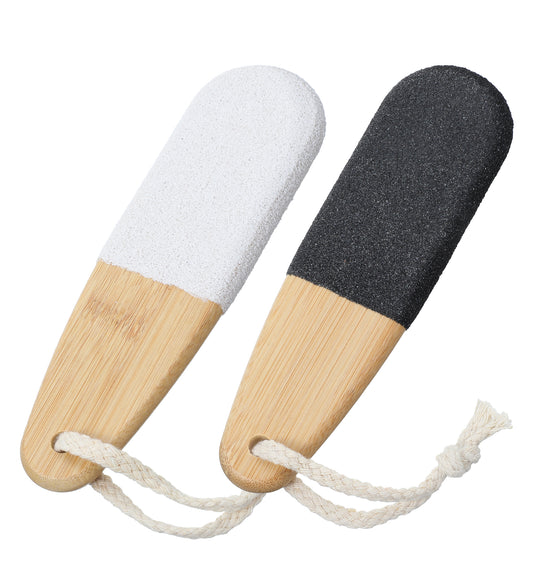 2Pcs Foot Scrubber for Hard Skin, Small Pumice Stone Foot File with Ergonomic Wooden Handle, Pedicure Callus Remover for Wet & Dry Use