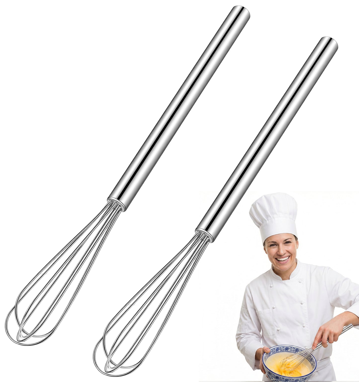 2 Pack Small Whisks, Stainless Steel Mini Whisks Set 10.5×1 Inch, Kitchen Tiny Wire Whisk for Cooking, Whisking, Blending, Beating & Stirring