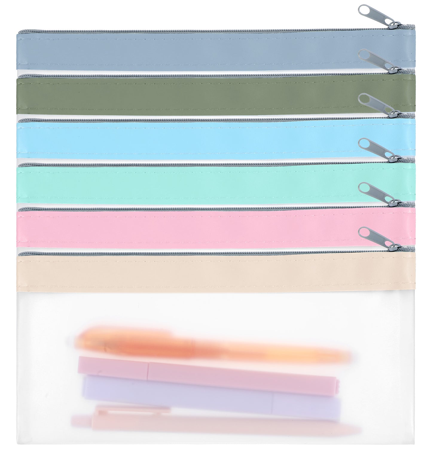 ValueBargain Clear Pencil Bags 6-Pack - Zippered Transparent Pouch for Supplies, Cute Portable Pencil Case (Office/Travel Organizer)