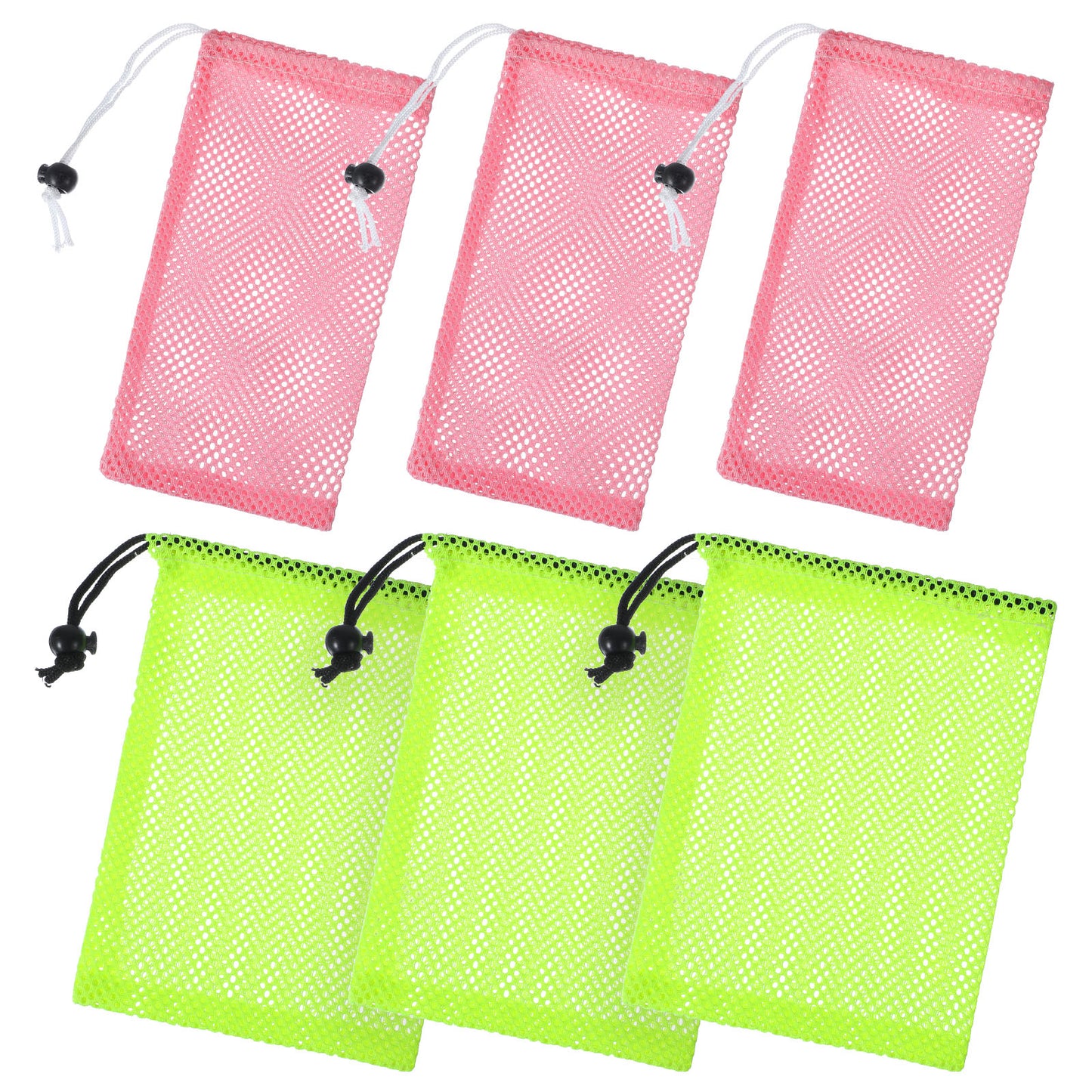 Classicseali 6 Pcs Small Mesh Bags, Polyester Small Net Bags Drawstring, Smalls Laundry Bag for Golf Stuff, Little Toys, Candy, Storage, Travel, Laundry, 15x20cm & 10x20cm, Fluorescent Green & Pink