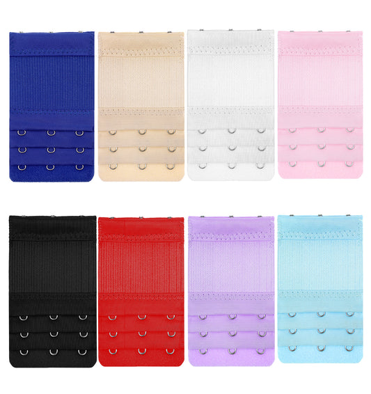 ValueBargain 3 Hook Bra Extenders, 8PCS Women's Elastic Adjustable Bra Extenders 3 Hooks for Maternity, Sports, Postpartum - Multi-Colour