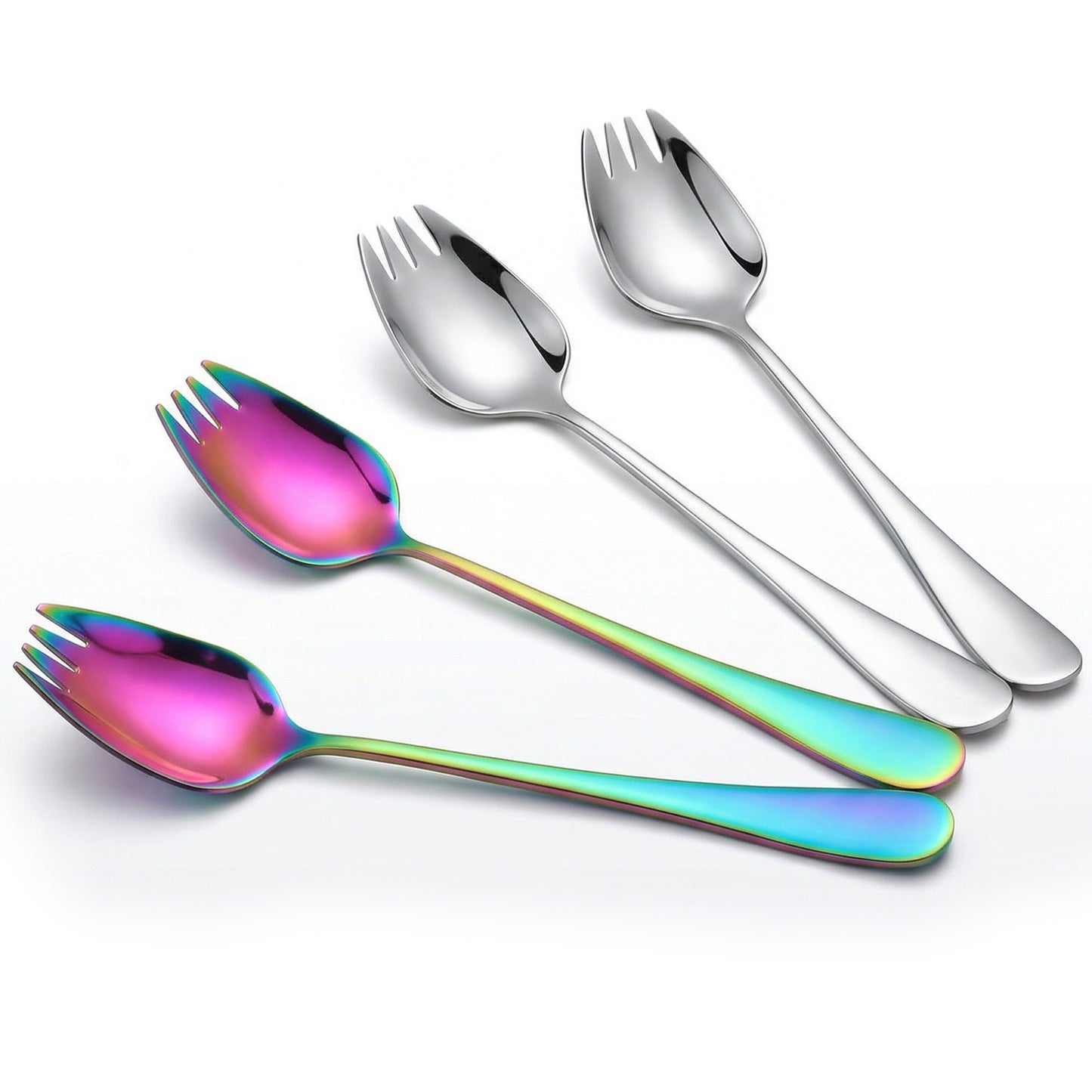 Elegaperma 4 Pcs Sporks Stainless Steel, Anti-Roll Sporks with Asymmetric Balance, Metal Spork and Spork with Knife Edge for Camping, Hiking, Office Lunch and Outdoor Dining
