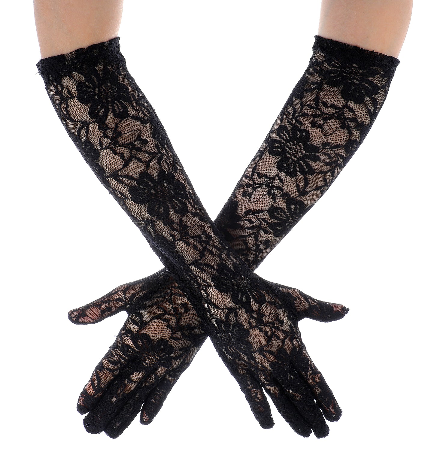 Thrymme 1Pair Black Lace Gloves, Lace Gloves for Women Women's Elegant Lingerie Glove for Dress, Tea Party & Formal Occasions