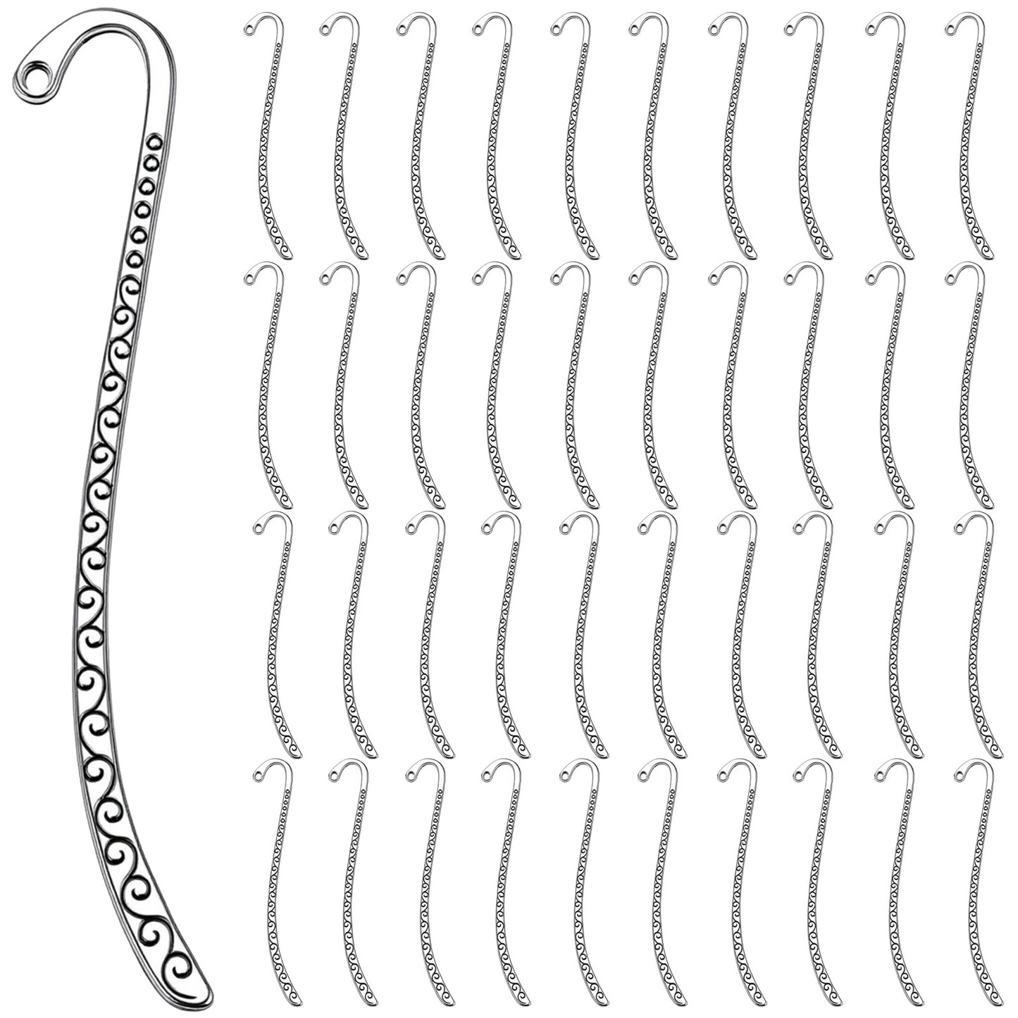 Guduling 40 Pcs Metal Bookmark,Antique Silver Bookmark Charms – Vintage Bookmarks Charm with Loop, Multi-Use Hairpin Clips & Jewelry Making Charms for DIY Crafters