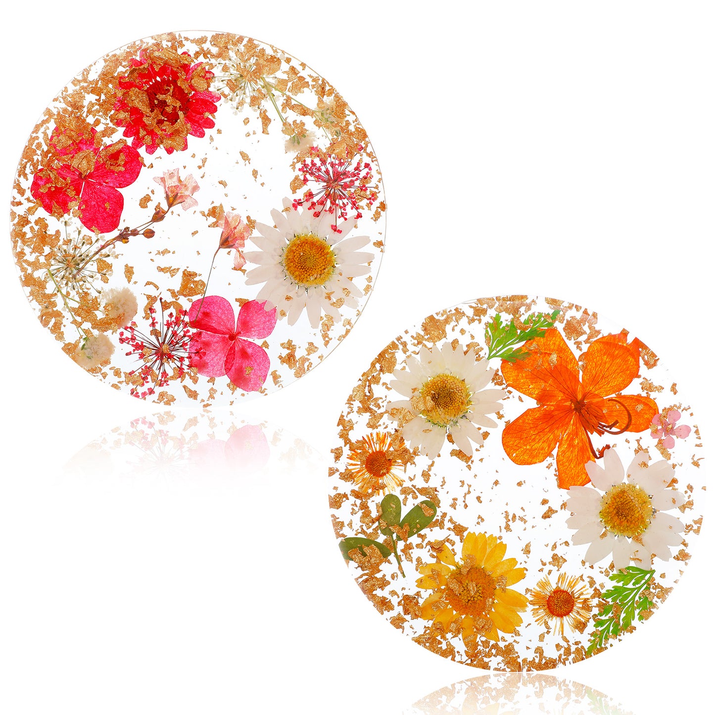 Guduling 2 Pcs Flower Coaster,Non-Slip Resin Floral Coasters,Reusable Round Flower Coasters for Coffee Table Desk Kitchen Bar Mugs(2 Style)