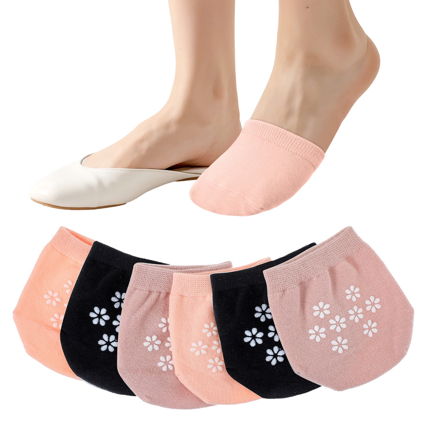 ValueBargain 3 Pairs Toe Topper Socks Women, Half Socks for Women Girls Toe Toppers Liner No Show Invisible for Mules, Seamless Non Slip Grip Lightweight Breathable Comfortable Hidden Foot Covers
