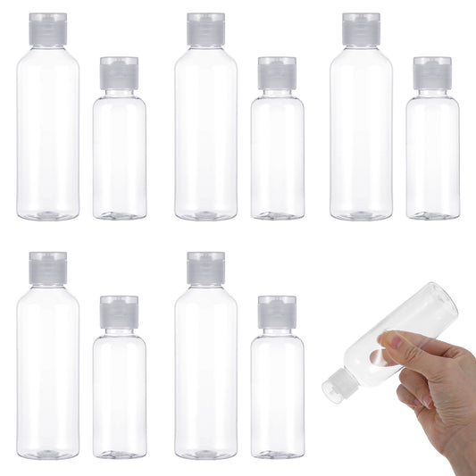 oruola Clear Travel Bottles,10 Pcs 50ml & 100ml Travel Bottles for Toiletries, Transparent Refillable Plastic Bottle with Flip Cap for Toiletries, Liquid, Cosmetic