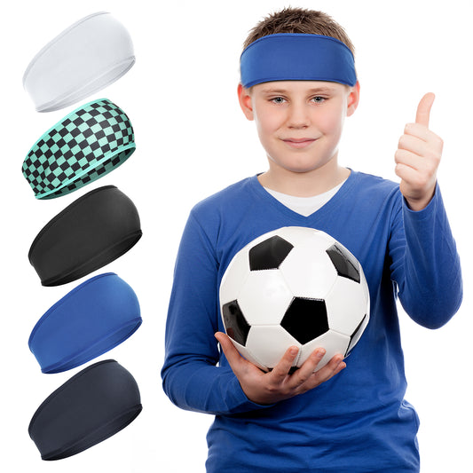 Boys Hair Band Sweat Bands Head for Basketball, Running, Tennis (5 Colors)