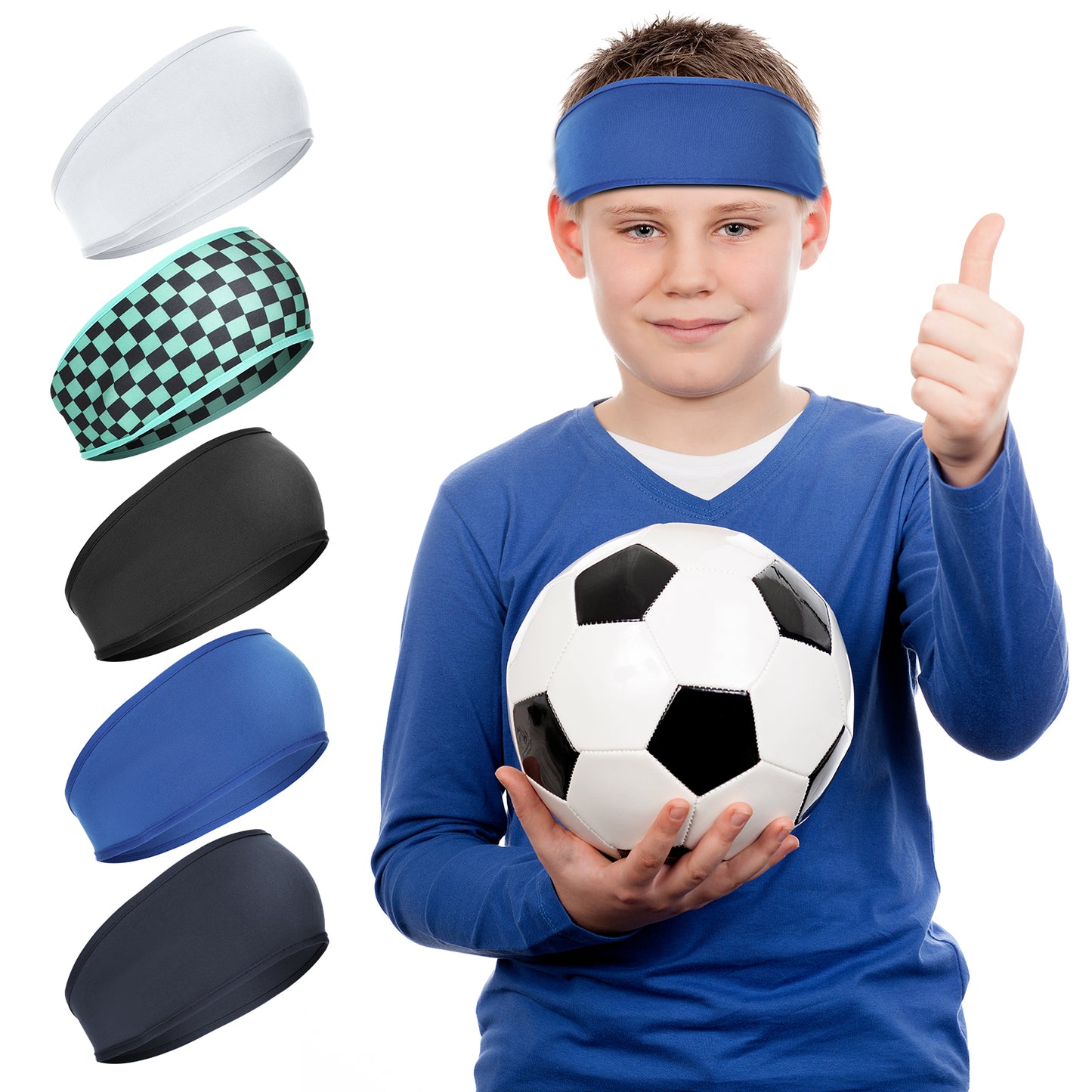 Boys Hair Band Sweat Bands Head for Basketball, Running, Tennis (5 Colors)