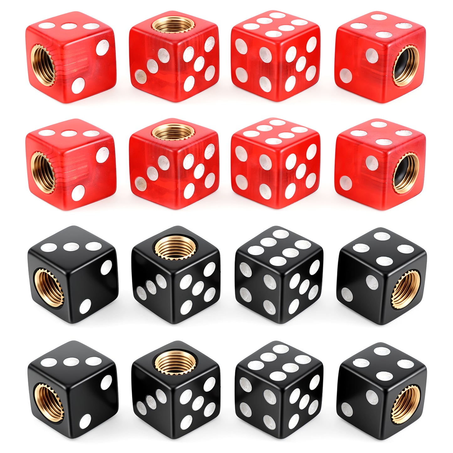 Elegaperma 16 Pcs Dice Valve Stem Caps with Rubber Gasket, Acrylic & Copper Core Dustproof Dice Tire Valve Caps for Cars, Motorcycles, Bicycles & Trucks (Red Black, 0.55 x 0.55 Inch)