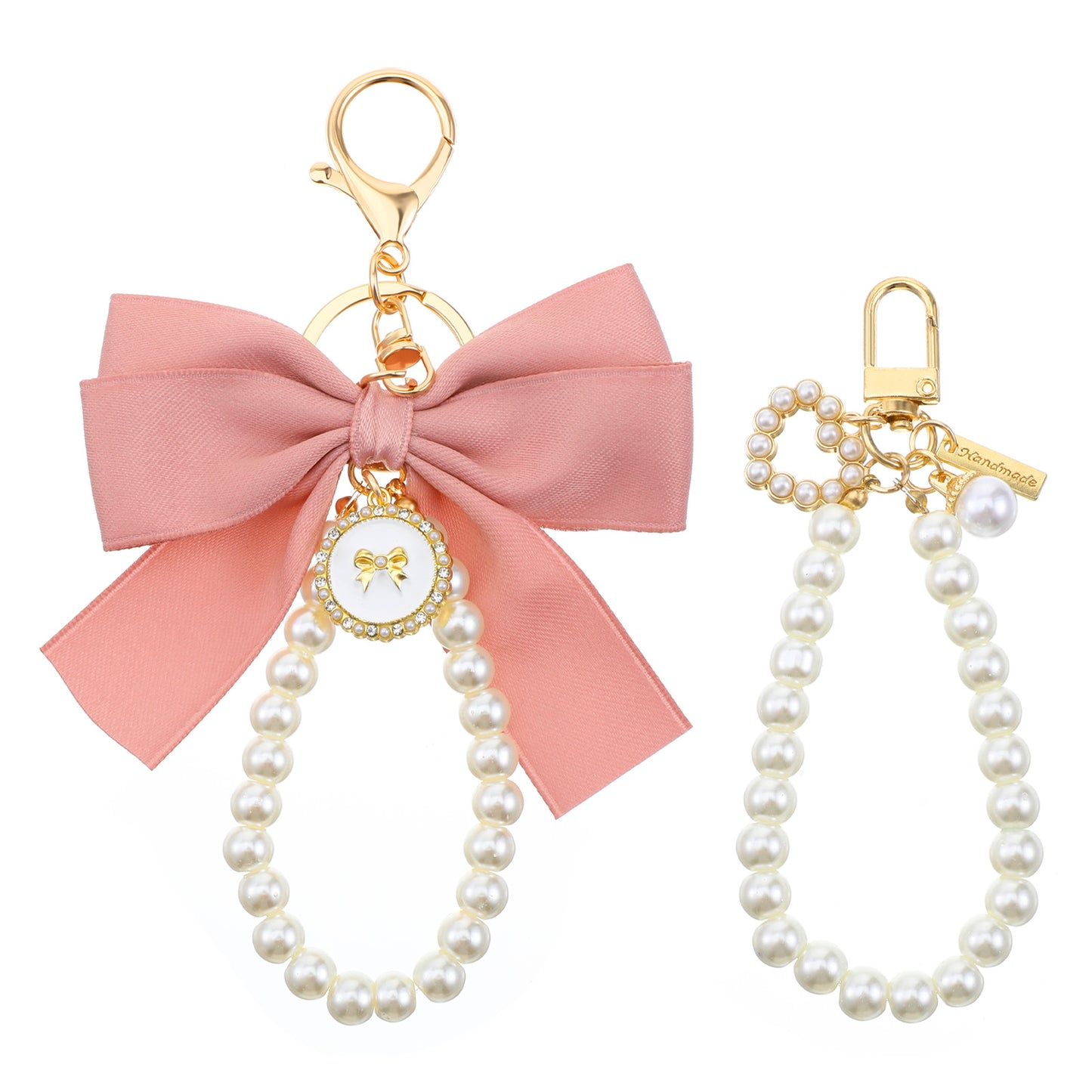 guduling 2pcs Bow Keychain, Wristlet Keychain, Pink Keyring,Key Chain Cute Cute Bow, Heart Pendant, Suitable for Handbags, Wallets, Pink