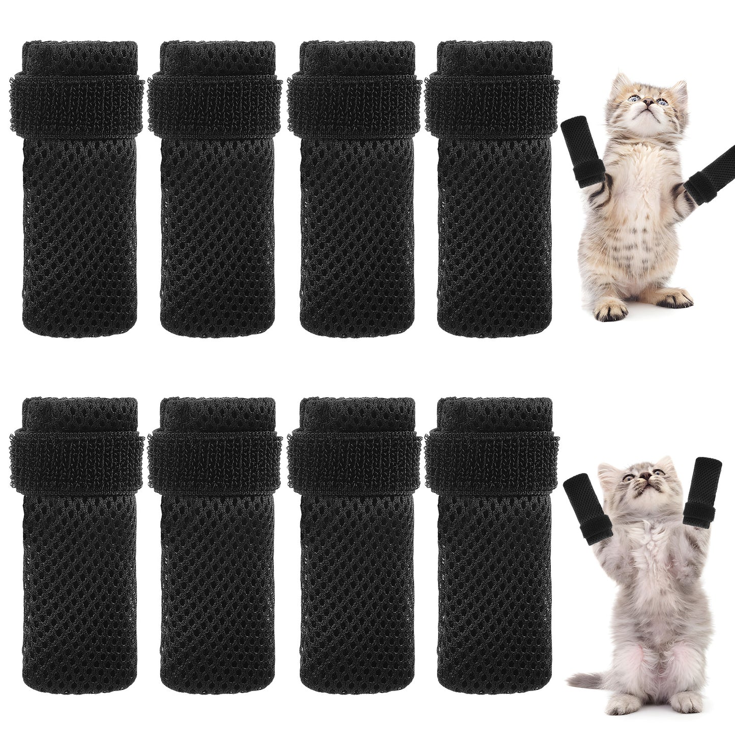 Guduling 8pcs Shoes for Cats, Cat Shoes, Cats Mittens to Prevent Scratching, Adjustable Kitten Mittens, Mesh Breathable for Cat When Bathing & Nail Trimming (Black)