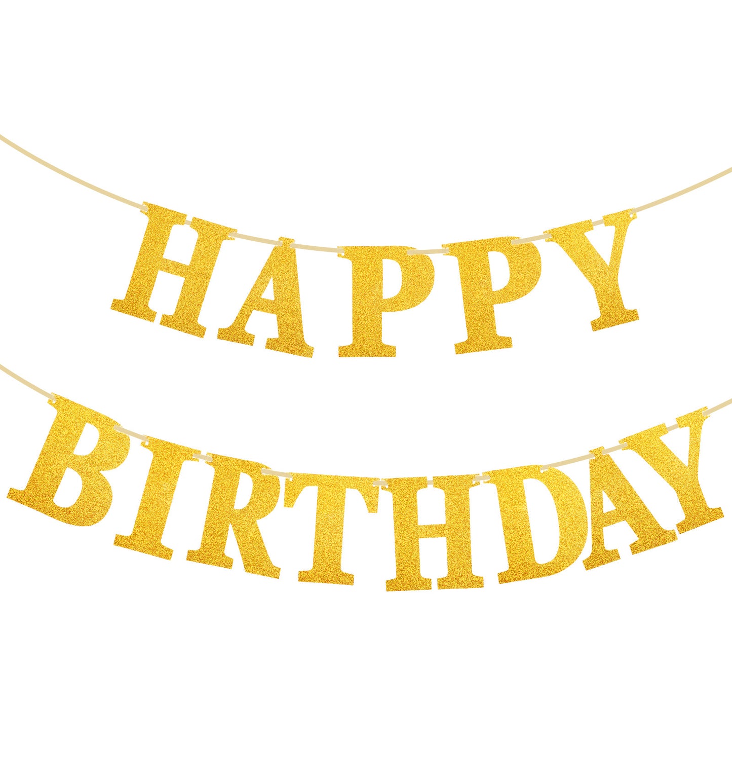 Happy Birthday Gold Banner - Pre-Strung Glitter Party Decoration for All Ages, Ready-to-Hang Birthday Sign for Women/Men, Reusable Banner