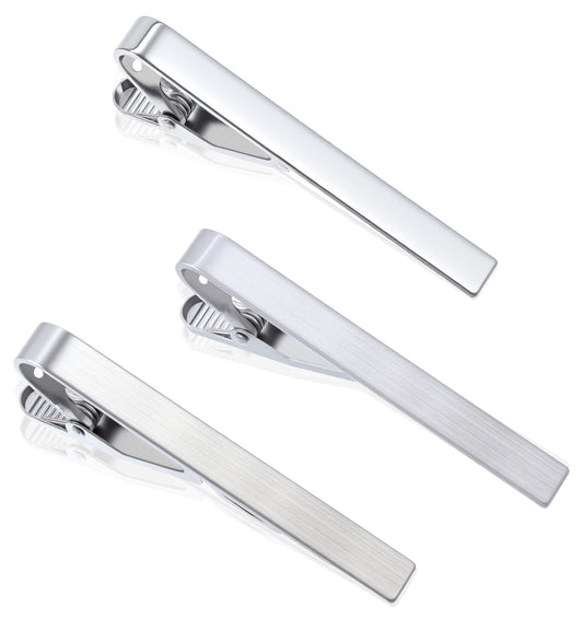 3 Pack Silver Tie Clips for Men, ValueBargain Classic Necktie Accessories with Adjustable Clasp Ideal for Professional Office Wear and Formal Events
