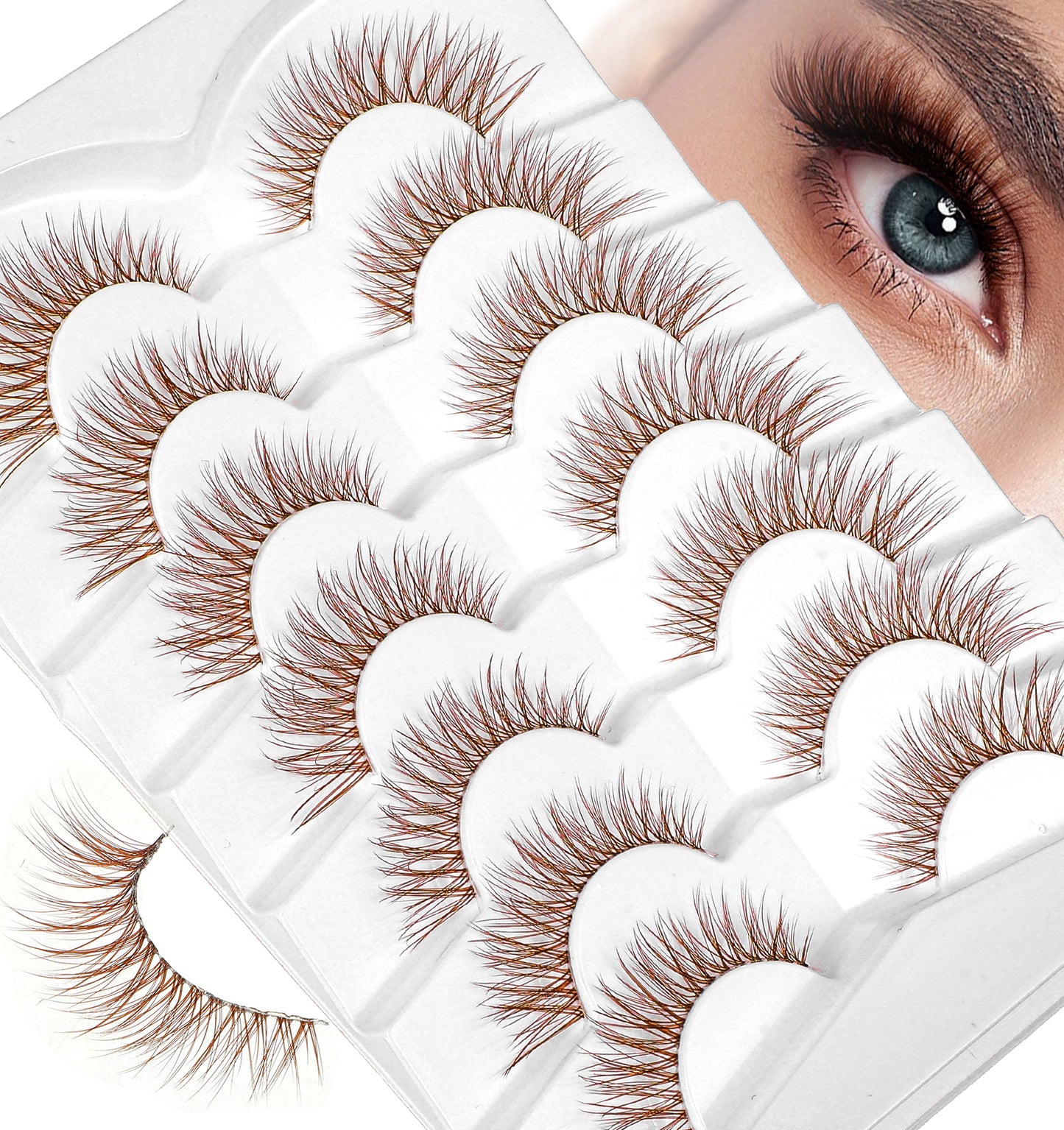 Brown Eyelashes, 7 Pairs Brown False Eyelashes, Natural Look D Curl