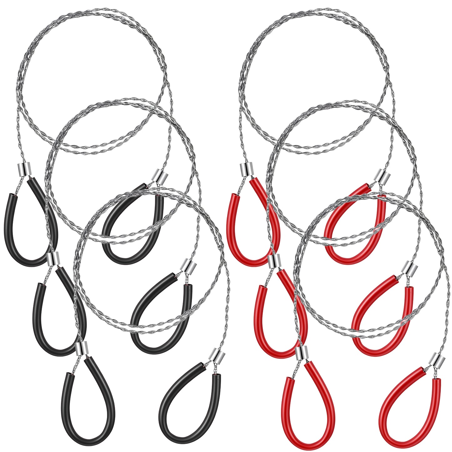 Guduling 6 Pcs Cable Saw, Stainless Steel & PVC Wire Saw for Wood Cutting, 31.5 Inch Hand Rope Saws for Camping Hiking Hunting (Red & Black)