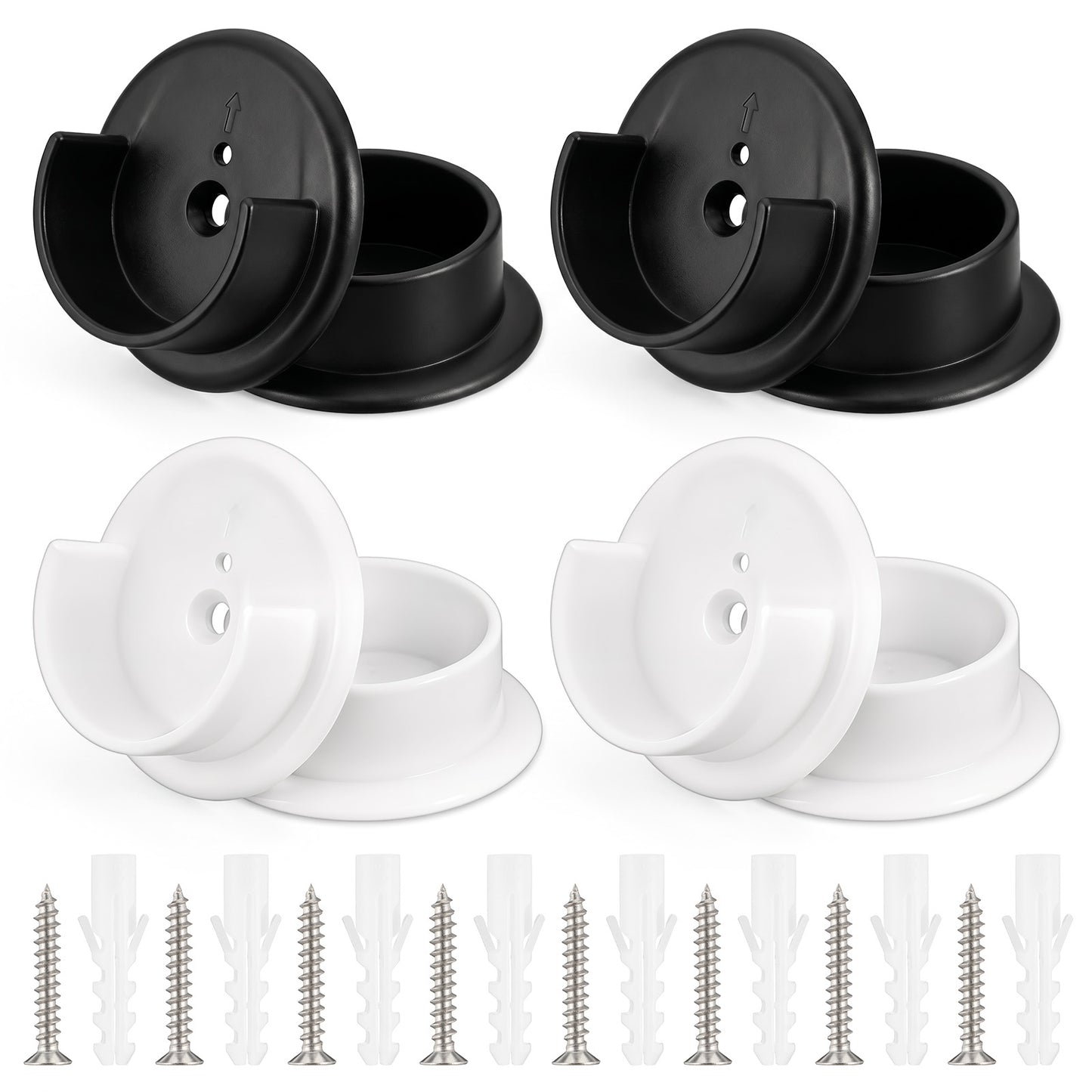 8 Pcs Closet Pole Holder and Closet Pole Socket, Plastic Closet Bar Holder for 1-3/8 Inch Wardrobe Tube Rail (White & Black, 1.97 x 0.75 in)