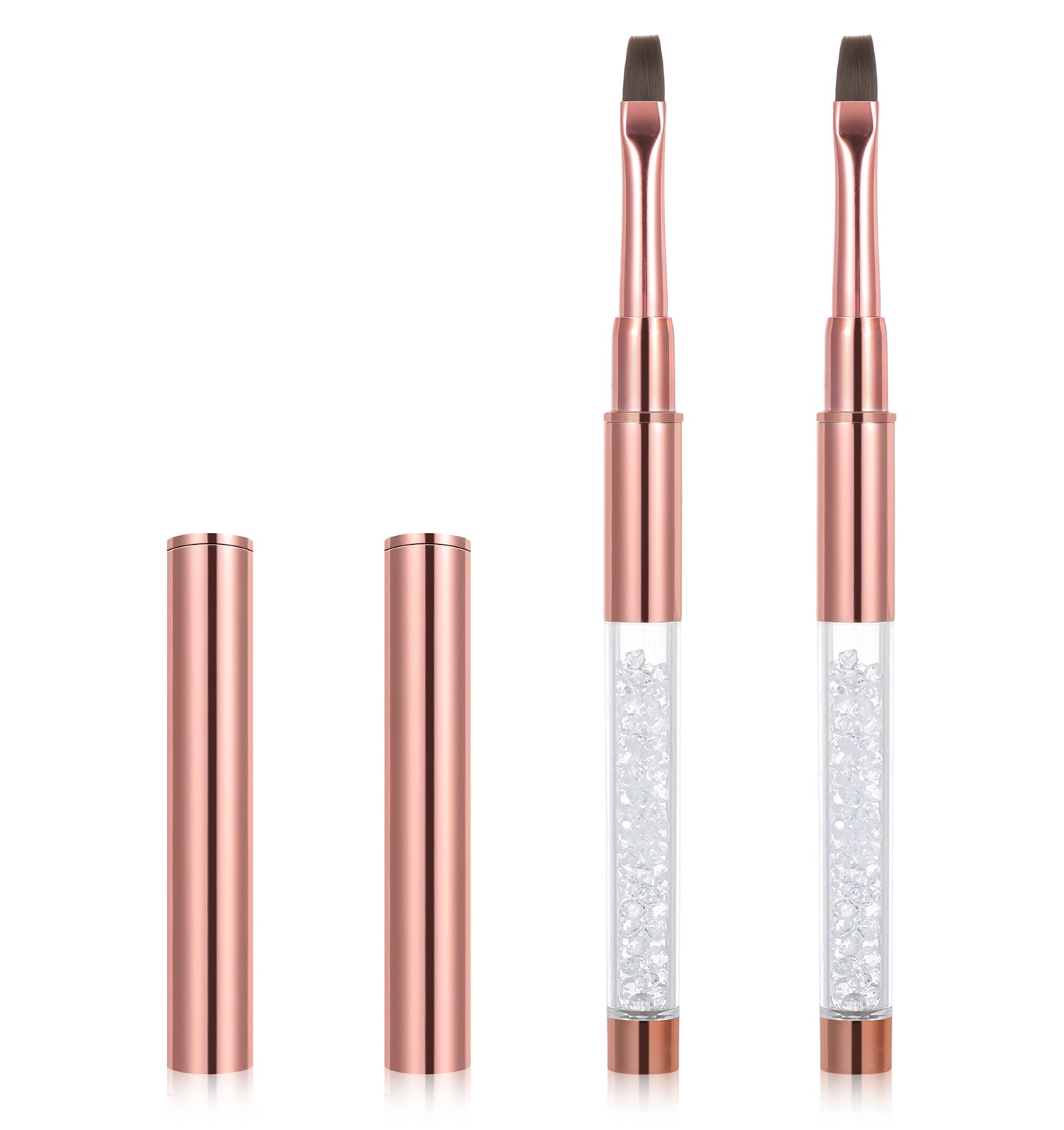 Hard Gel Brush, 2Pcs Oval Acrylic UV Gel Nail Brush with Rhinestone Handle, Professional Nail Art Tools for Builder and Acrylic Nails, Blink Handle Design
