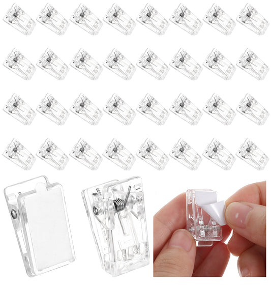 30 Pcs Self-Adhesive Clips Wall Tapestry Clamp Plastic Sticky Hanging Spring Photo Poster Display for Office Home Picture Halloween Christmas Decorations Clear