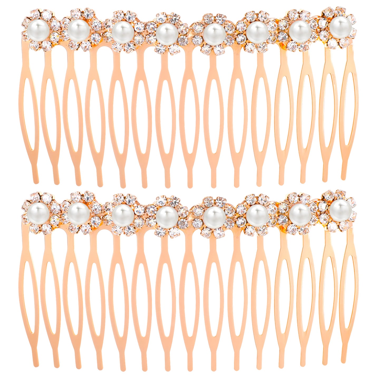 Guduling 2 Pcs Pearl Hair Comb,Hair Comb Slides for Women,French Hairs Combs,Accessories Alloy Crystal French Hairs Clips for Bridal Bridesmaids Wedding Party Daily (Rose Gold)