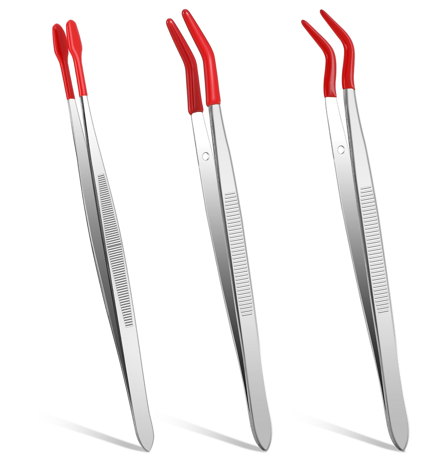 Craft Tweezers, 3 Pcs Tweezers for Crafting, 5.9 Inch Long Precision Tweezer Set for Crafts, Stamps, Garden, Jewelry, DIY, Hobby, Electronics, Flat Straight & Bent Tips (Silver, Red)