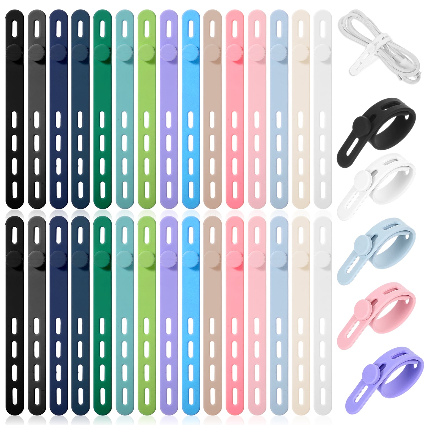 Classicseali 30pcs Silicone Cable Ties, Reusable Cable Ties, Adjustable Wre Organiser for Earphone Phone Charger Audio Cable Computer, Multicolor