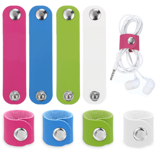 Oruola 8pcs Charger Cable Tidy, Leather Cord Organizer,Portable Cord Wraps, Reusable Cell Phone Cord Organizer for Cable, USB Charger Cords, Wrap Headphone, 4 Colors