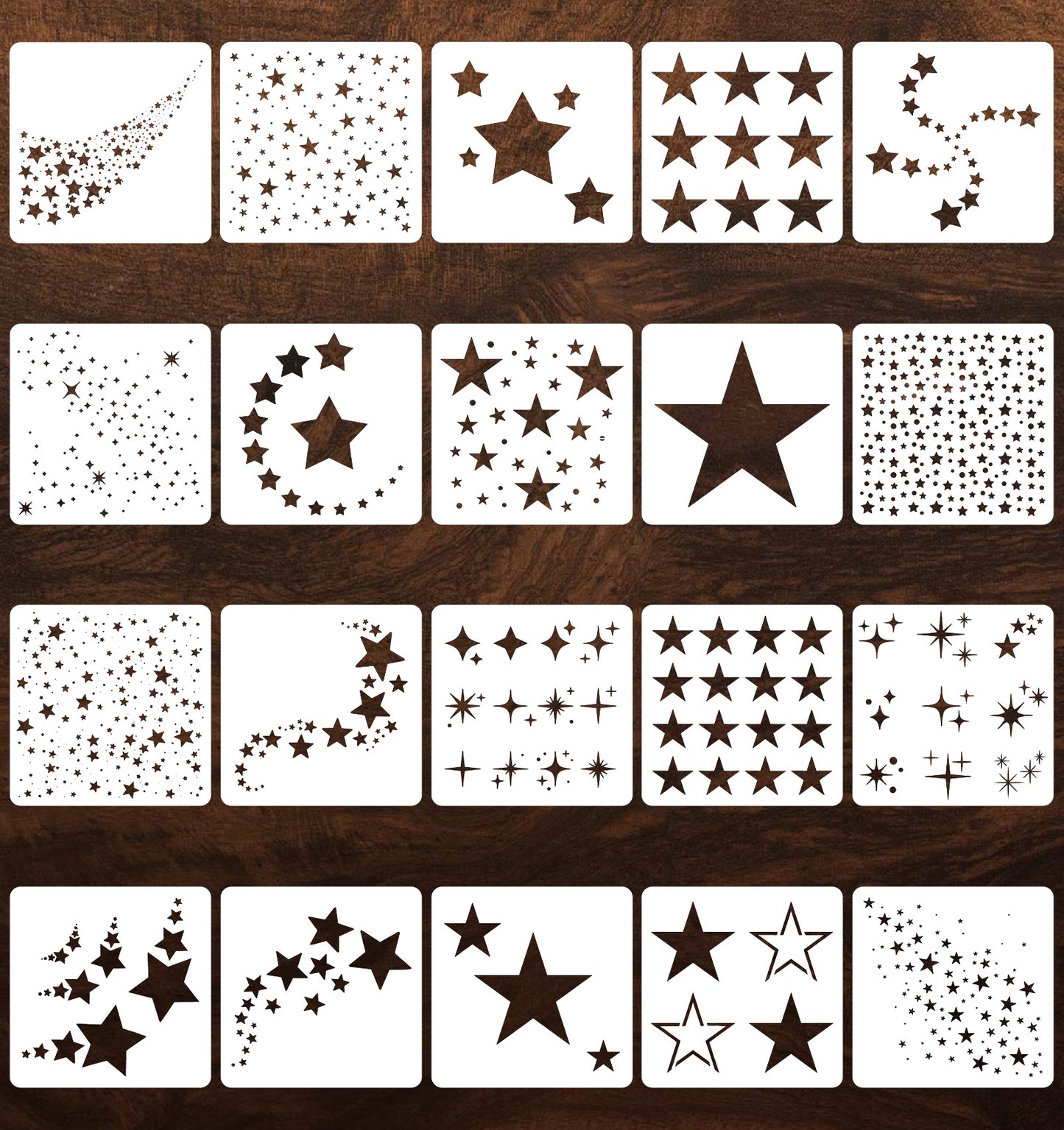 20Pcs Star Stencils, Reusable PET Star Stencils for Painting Wall, 13×13cm Drawing Templates for DIY Crafts on Wood Canvas Paper Furniture