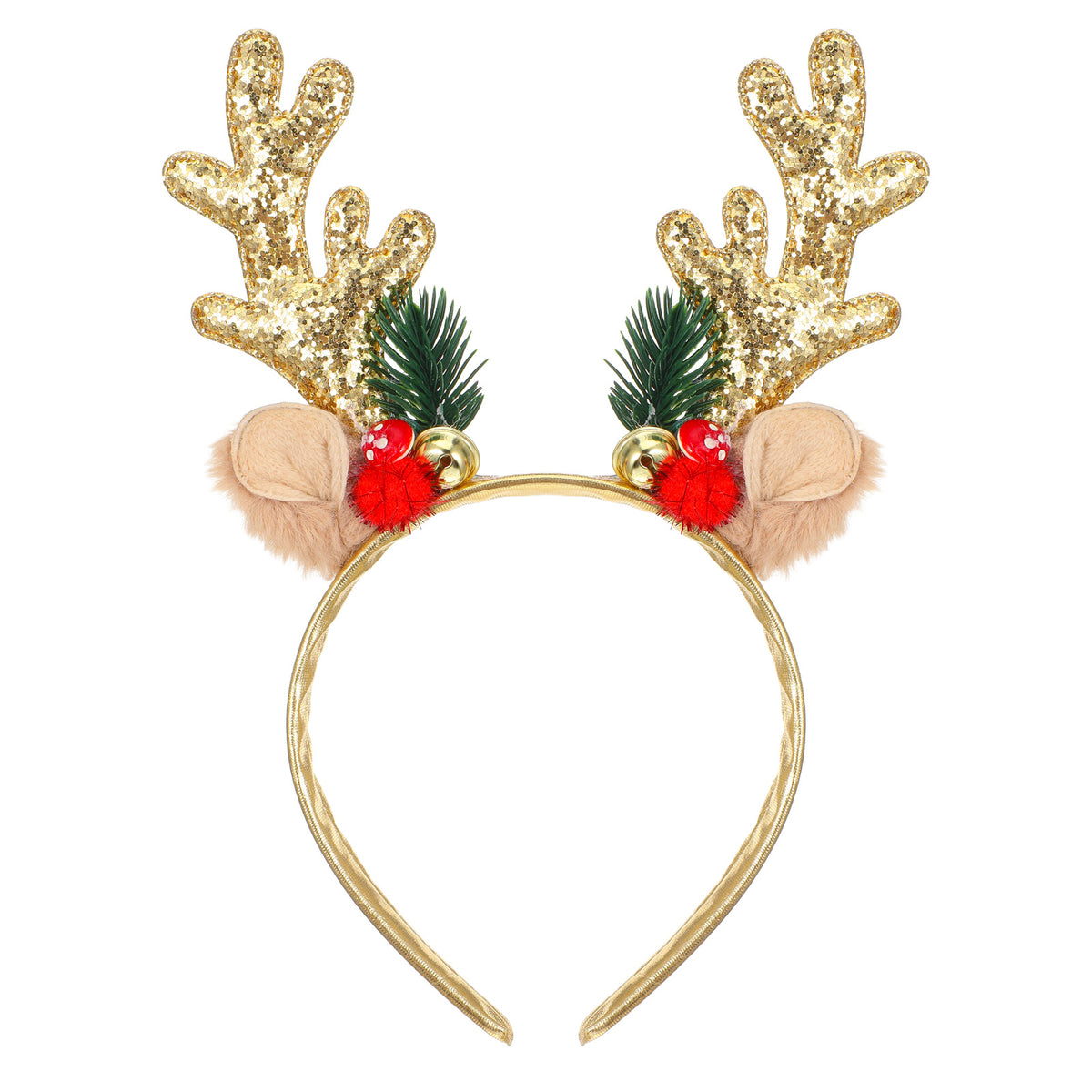 Elegaperma Christmas Antler Headband,Glitter Gold Sequin Christmas Headband