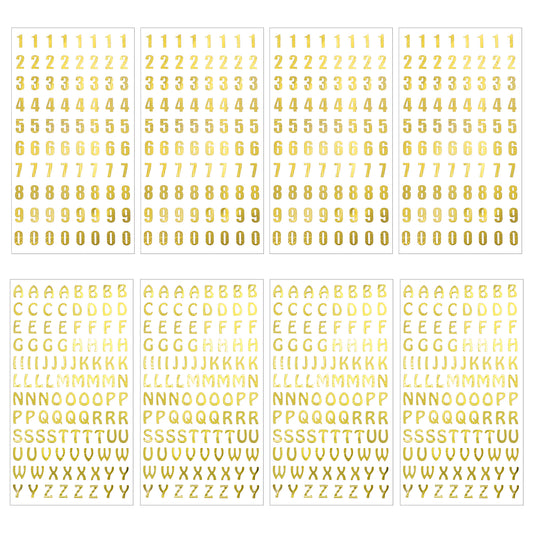 Oruola 8 Sheets Gold Letter Stickers,Gold Alphabet Number Stickers,Self-Adhesive Glitter Letter Number Stickers for DIY Craft Art Scrapbooks Greeting Cards Bulletin Boards Classroom Home Decor (Gold)