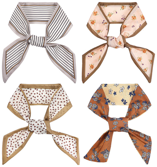 ValueBargain Brown Handbag Scarf, 4 Pcs Brown Satin Boho Scarves, Multifunctional as Headbands Hair Accessories Bag Handles for Women