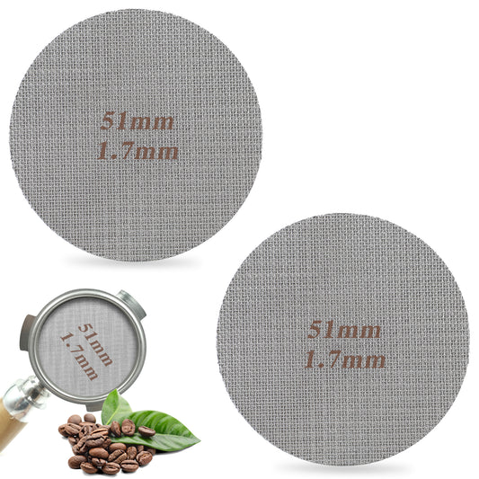 Oruola 2pcs 51mm Puck Screen, 316 Stainless Steel Reusable Puck Screen 51mm, 1.7mm Thickness 150?m Espresso Screens for Espresso Portafilter Filter Basket