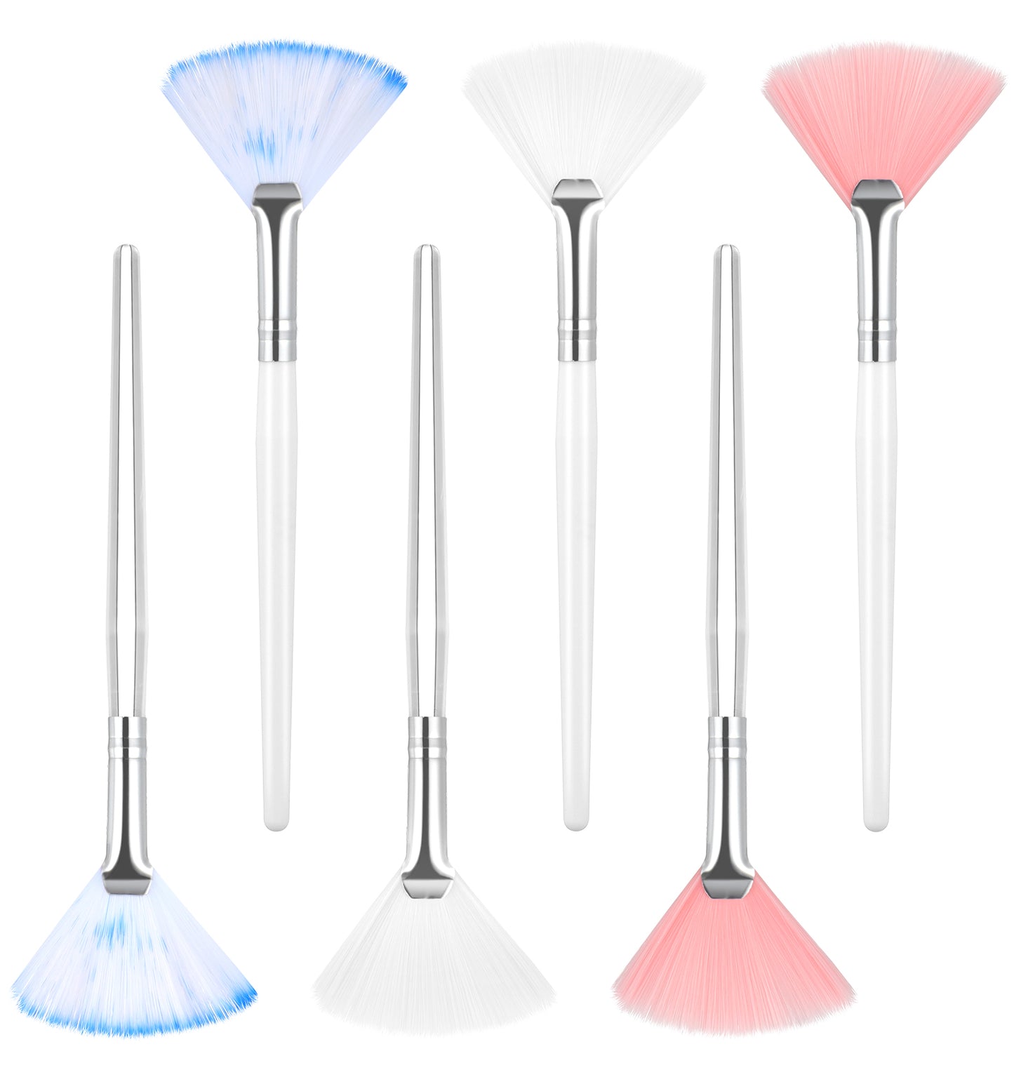 Fan Brushes Facials, 6Pcs Soft Fluffy Mask Applicator Brush for Skincare, Makeup & Mud Mask Application Ideal for Estheticians, Pink White Blue
