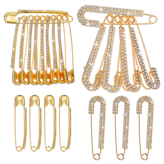 Classicseali 20pcs Saftey Pins, 2 Styles of Decorative Pins for Clothing, Rhinestone Decorative Safety Pin, for Women's Sweaters, Shirts, Clothing, Dresses, Scarf Accessories, Gold
